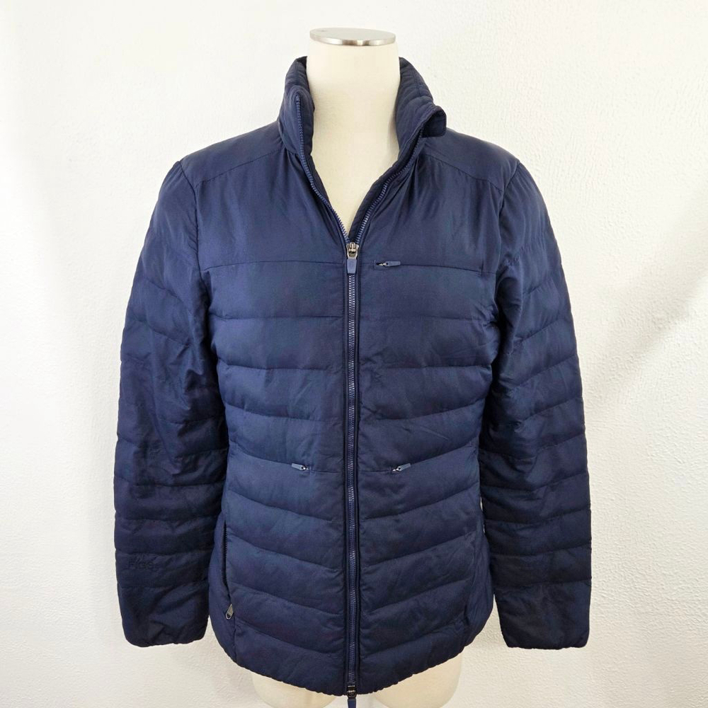 Figs On-Shift Packable Puffer Jacket navy blue women's medium BROKE POCKET ZIP